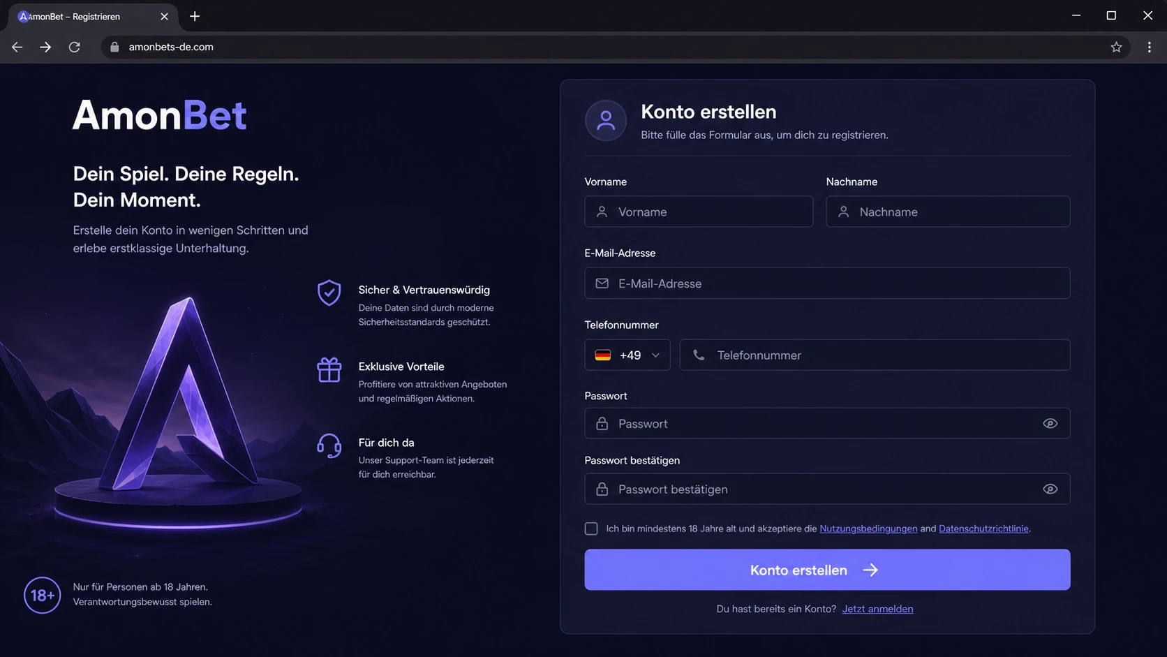 So funktioniert die AmonBet Registrierung