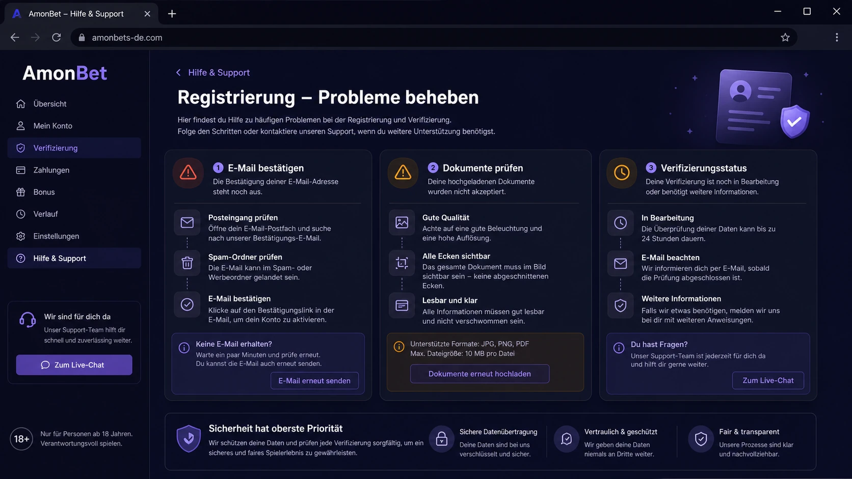 Häufige Probleme bei der Registrierung